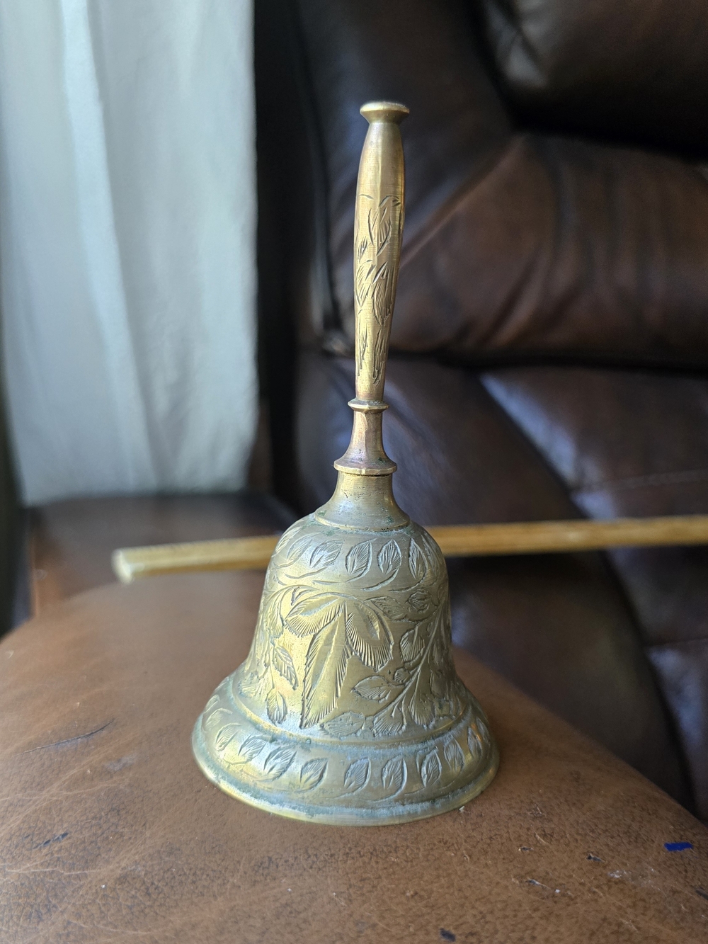 Decorative Etched Brass Hand Bell - Floral Design